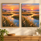 Framed and no-frame Sunrise Marsh reeds diamond painting styles compared.