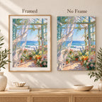 framed and no-frame options for sunroom flowers by the sea — frame comparison image, diamond painting kit