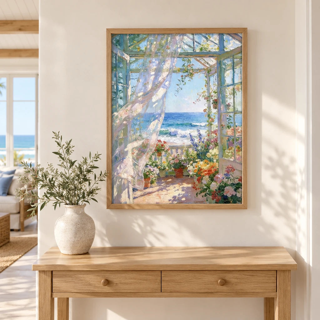 sunroom flowers diamond painting displayed in a home — scene image, diamond painting kit