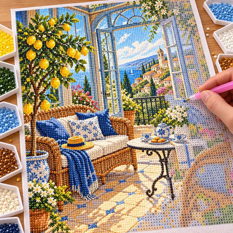 Hands placing drills on the sunroom lemon tea design