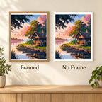 Framed and no-frame comparison for Sunset by the Quiet Dock artwork.