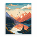 Sunset Mountain Lake Reflection paint by numbers artwork on a front-facing canvas against a white background