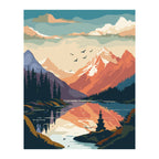 Sunset Mountain Lake Reflection completed artwork on a clean white background