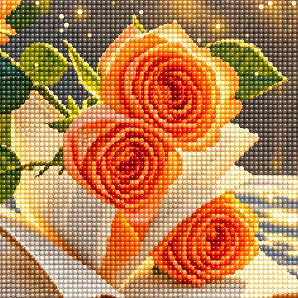 Sunset Orange Roses Diamond Painting Kit detail view