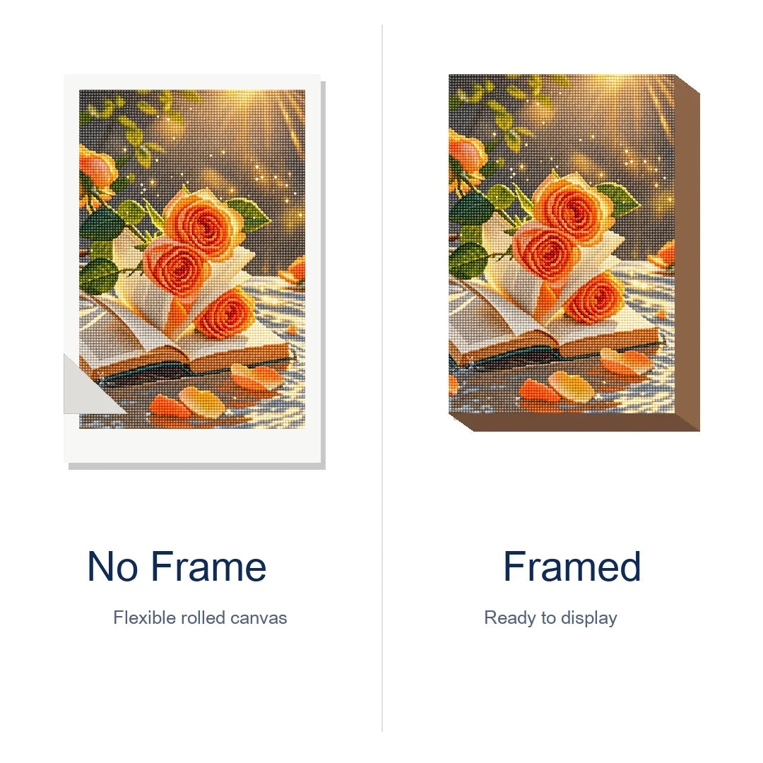 Sunset Orange Roses Diamond Painting Kit frame view
