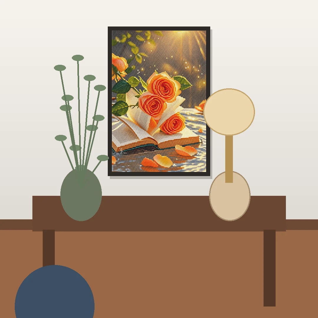 Sunset Orange Roses Diamond Painting Kit lifestyle view