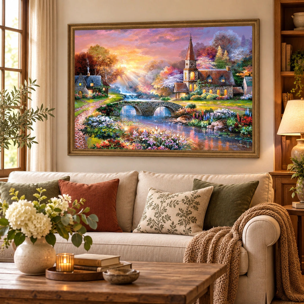 Sunset Riverside Church Diamond Painting Kit diamond painting home decor scene