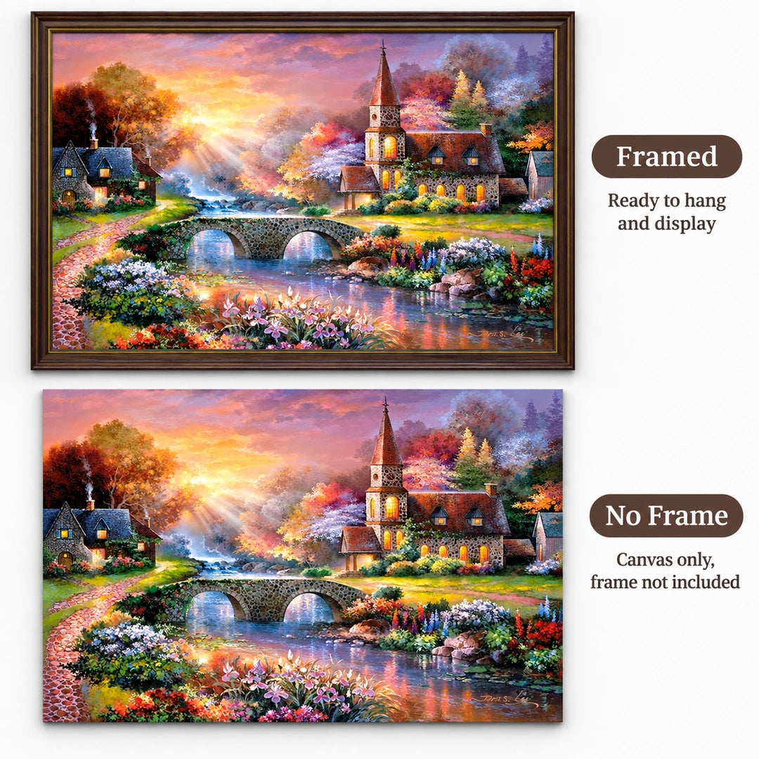 Sunset Riverside Church Diamond Painting Kit diamond painting No Frame and Framed options