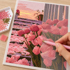 Diamond painting process for Sunset Tulip Terrace