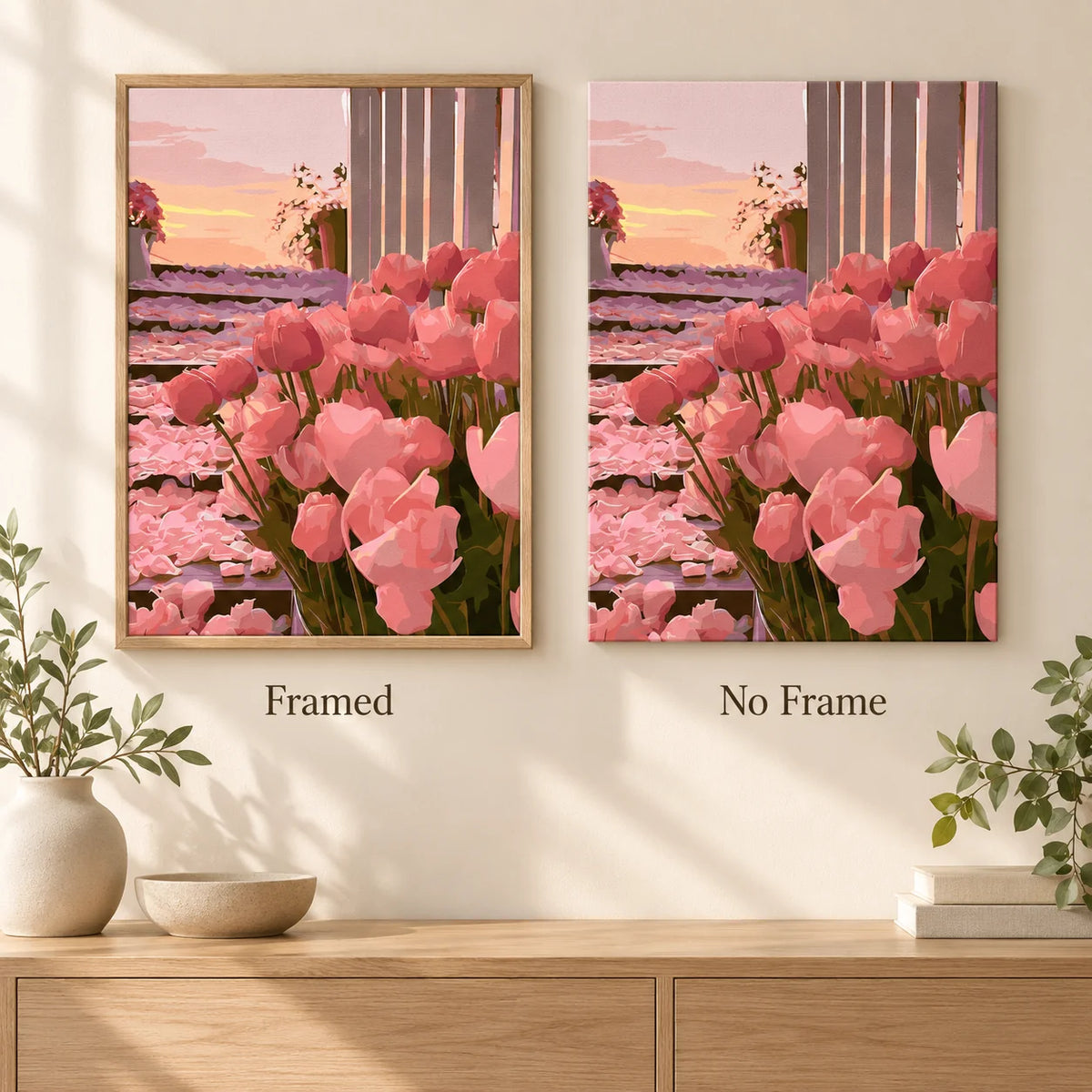 Framed and no-frame comparison for Sunset Tulip Terrace