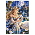 Swan Princess Moonlit Castle original artwork on white