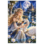 Swan Princess Moonlit Castle original artwork on white