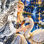 Swan Princess Moonlit Castle canvas and resin drill detail