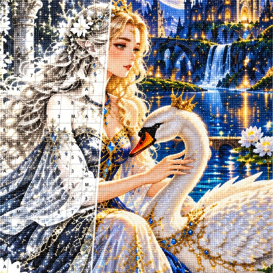 Swan Princess Moonlit Castle canvas and resin drill detail
