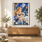 Swan Princess Moonlit Castle finished artwork in home décor