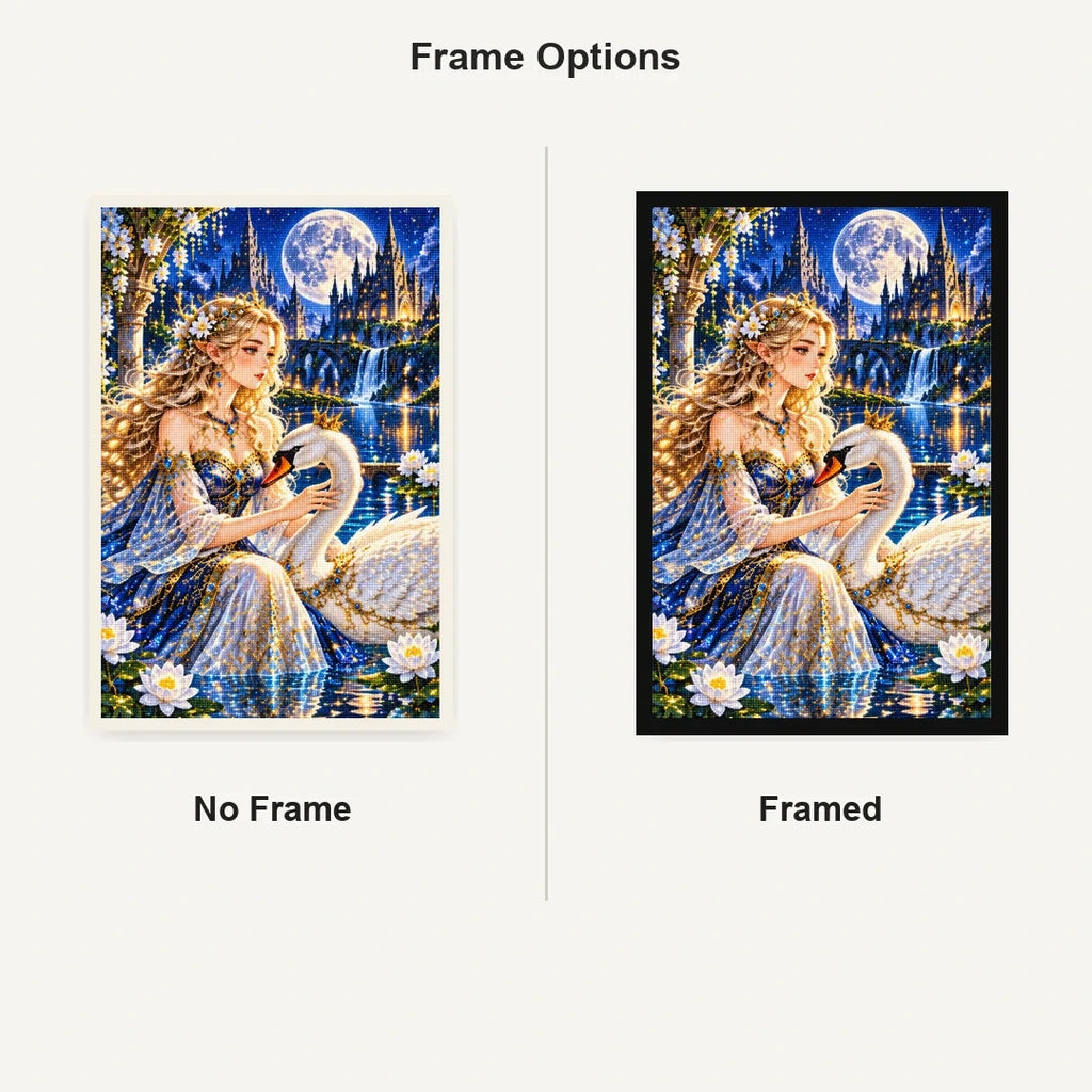 Swan Princess Moonlit Castle No Frame and Framed comparison