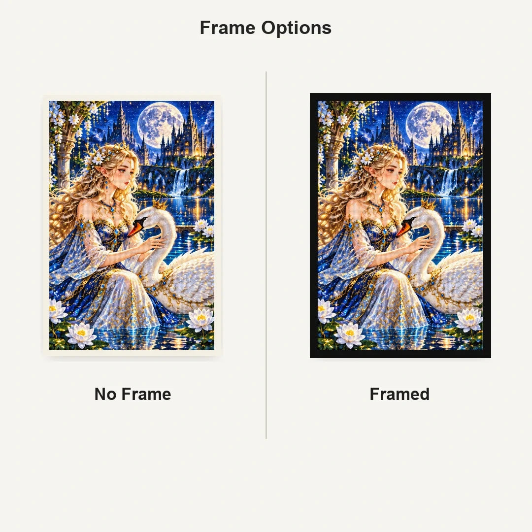 Swan Princess Moonlit Castle No Frame and Framed comparison