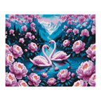 Swans among Pink Peonies completed artwork on a clean white background