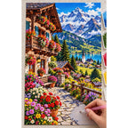 Swiss Alps Flower Chalet diamond painting process