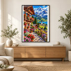 Swiss Alps Flower Chalet finished artwork in home décor