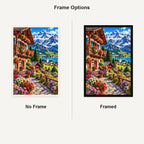 Swiss Alps Flower Chalet No Frame and Framed comparison