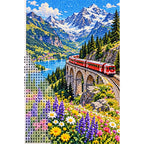 Swiss Alps Red Train diamond and canvas detail