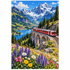 Swiss Alps Red Train finished diamond artwork on white background