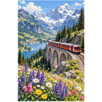Swiss Alps Red Train original artwork on white background