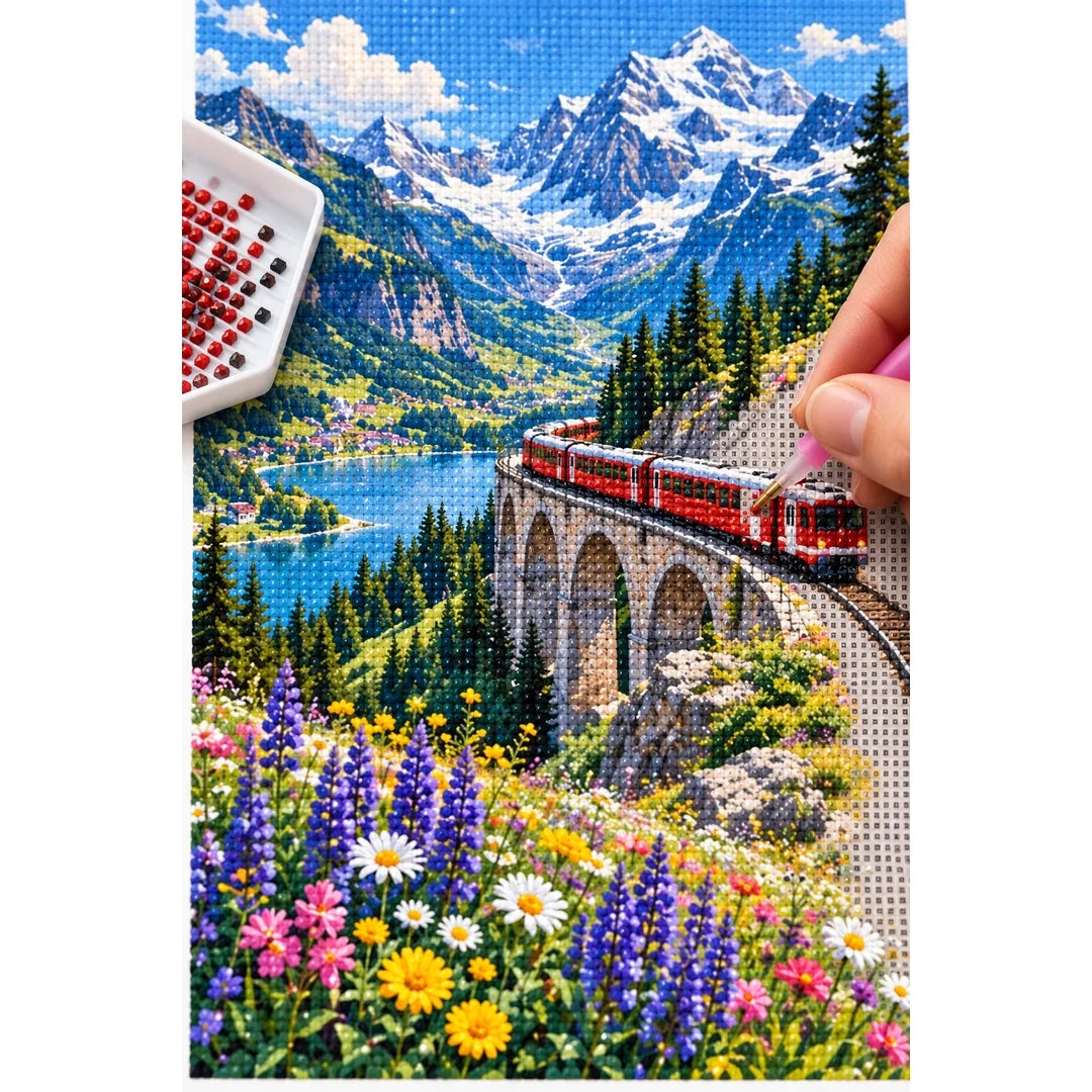 Swiss Alps Red Train diamond placement process