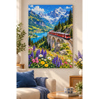 Swiss Alps Red Train home decor scene