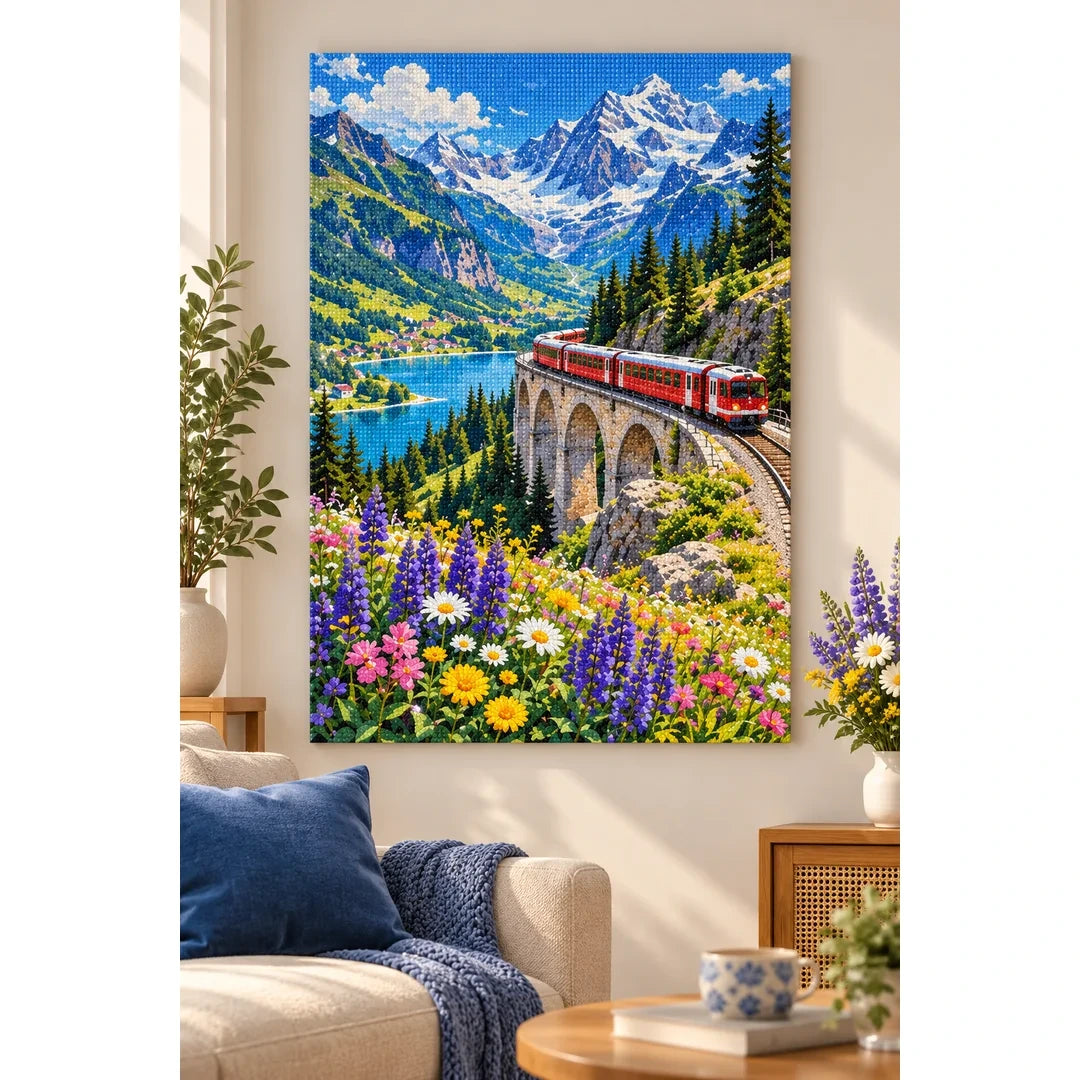 Swiss Alps Red Train home decor scene