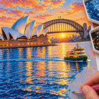 Hands placing diamond drills on the Sydney Opera House Harbor design.