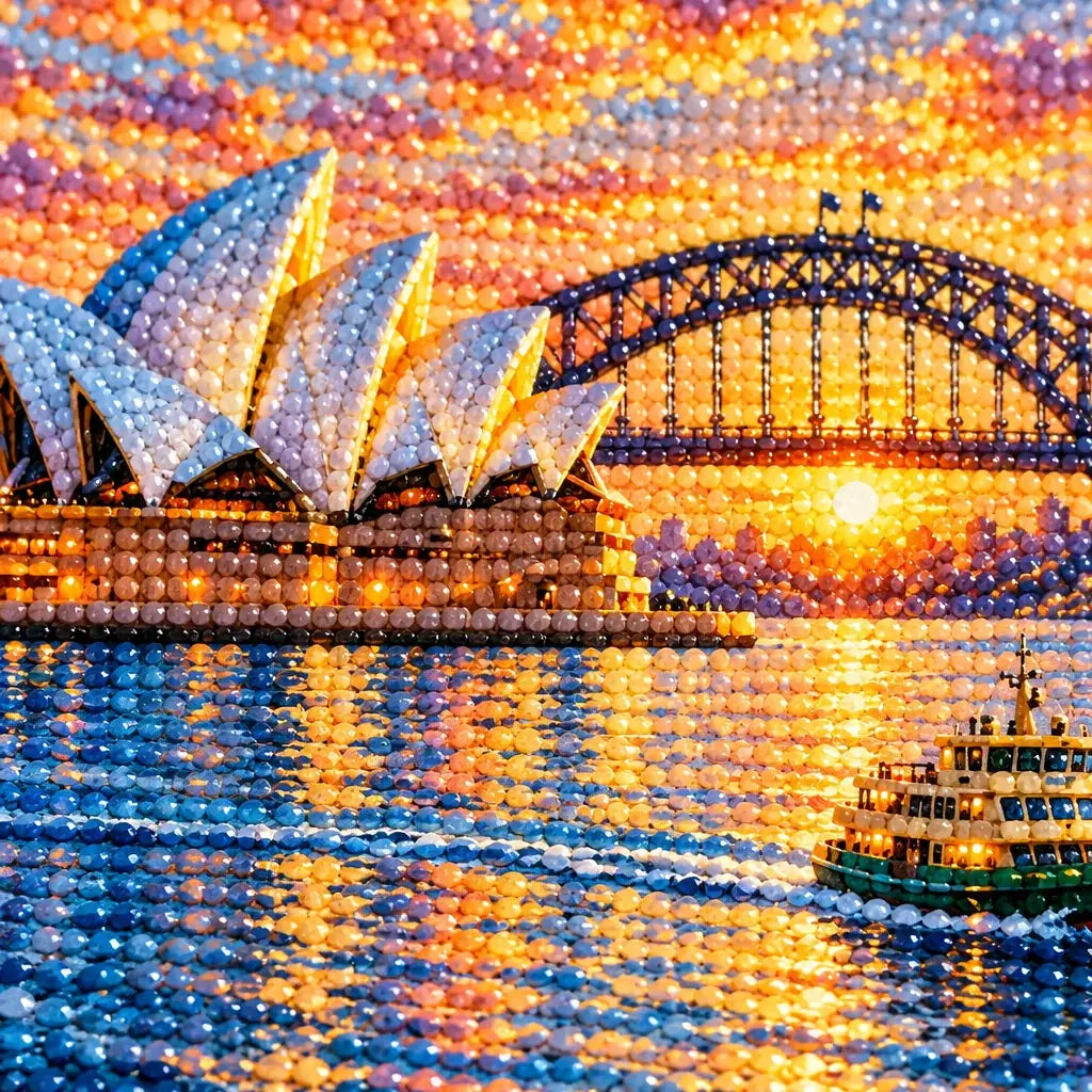 Close-up of drill details in the Sydney Opera House Harbor diamond painting.