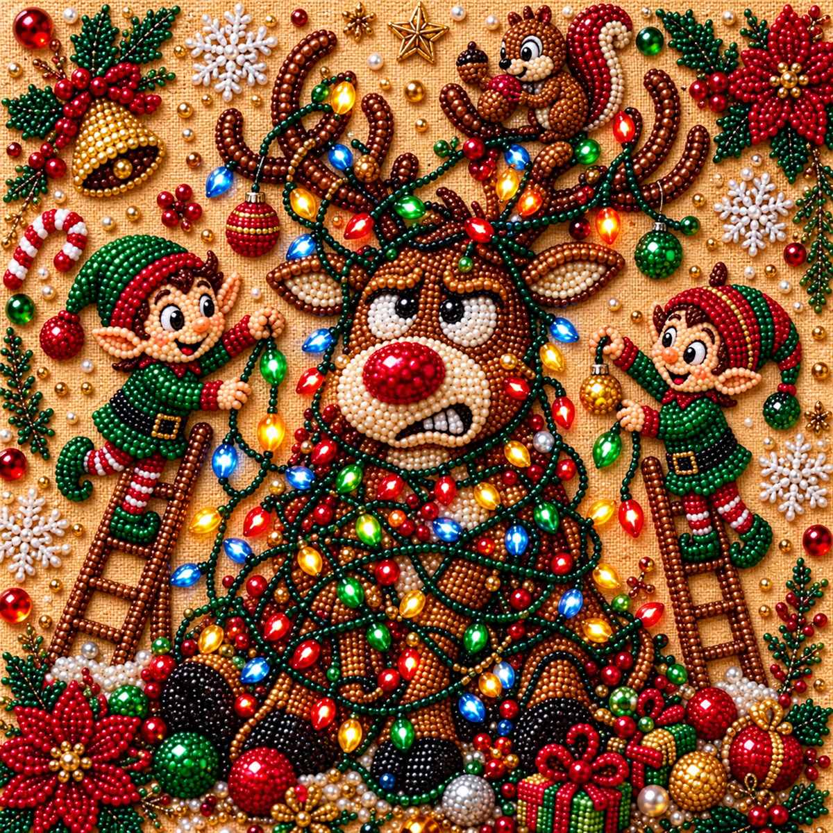 Tangled Lights Reindeer and Elves — detail image