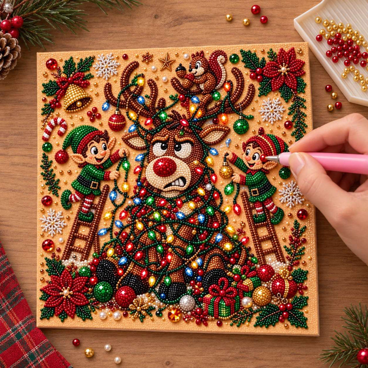 Tangled Lights Reindeer and Elves — process image