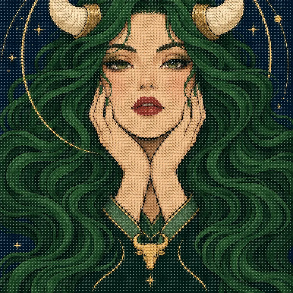 Close-up of sparkling drills on the Taurus Emerald Bull Priestess design
