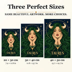 Taurus Emerald Bull Priestess diamond painting in 20 by 30, 30 by 40, and 40 by 50 centimeter sizes
