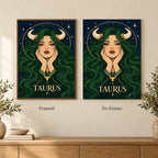 Framed and no-frame options for the Taurus Emerald Bull Priestess diamond painting
