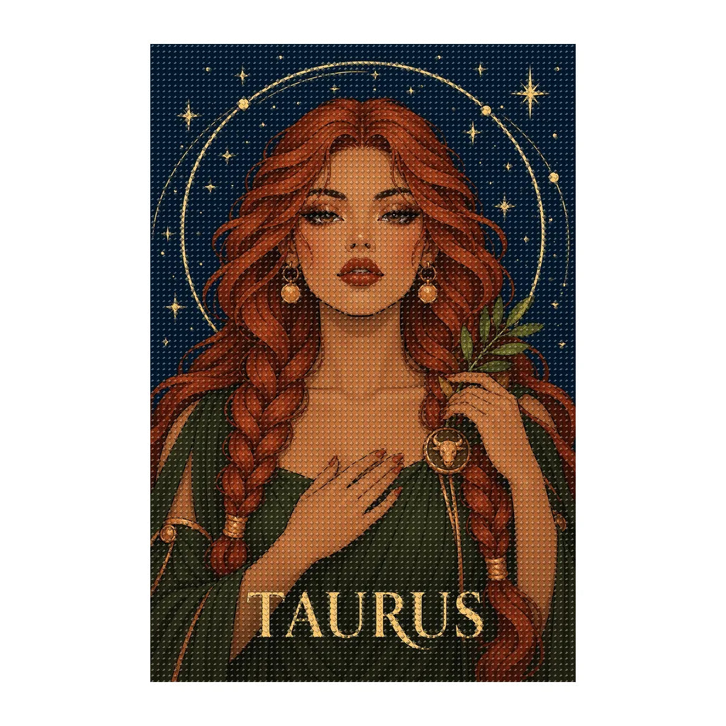 Finished white-background diamond painting of Taurus Copper Earth Keeper