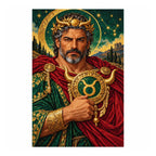 Completed diamond painting of the Taurus mythic guardian portrait.