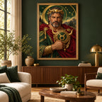 Framed Taurus mythic guardian diamond painting displayed in a home.