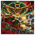 Finished white-background diamond painting of Taurus Celestial Bull Oracle