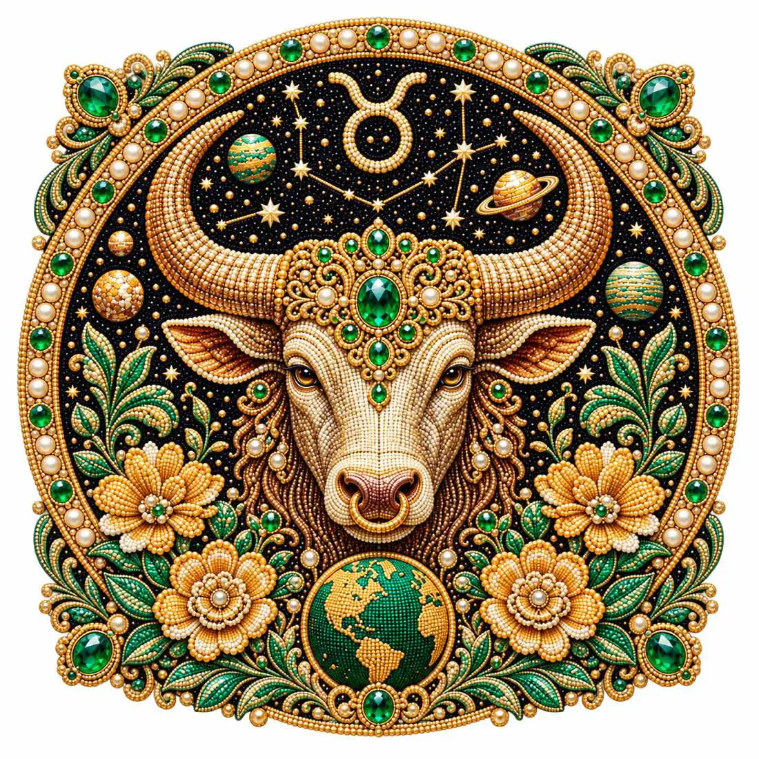 Finished taurus pearl painting design on a clean background