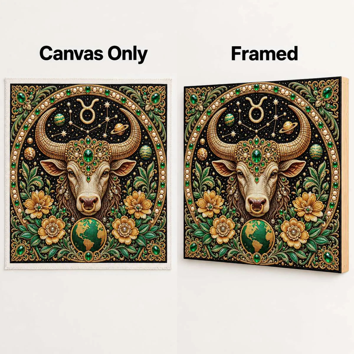 taurus canvas-only and framed display options; no decorative outer frame included