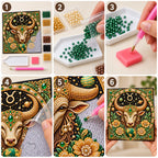 Six illustrated steps for placing pearls on the taurus design