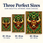 Taurus bull diamond painting size guide for 20 × 30 cm, 30 × 40 cm, and 40 × 50 cm