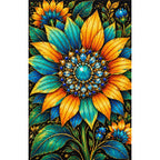 Teal Sunflower Jewel Bloom Diamond Painting Kit — Finished white-background diamond painting