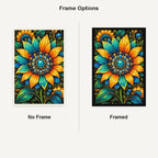 Teal Sunflower Jewel Bloom Diamond Painting Kit — No Frame and Framed comparison