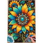 Teal Sunflower Jewel Bloom Diamond Painting Kit — Diamond painting process