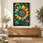Teal Sunflower Jewel Bloom Diamond Painting Kit — Home decor scene